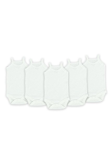 5-Piece Jacquard Rope Strap Baby Bodysuit with Snap Fasteners 100% Cotton - Ecru