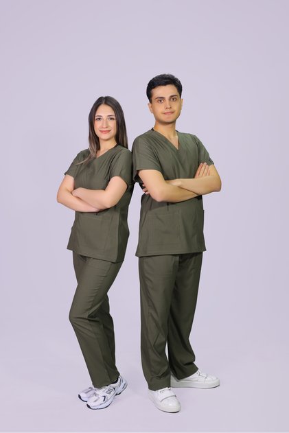 Unisex Khaki Classic Leg Lycra Doctor Nurse Jersey Medical Jersey Surgical Suit Thin Fabric