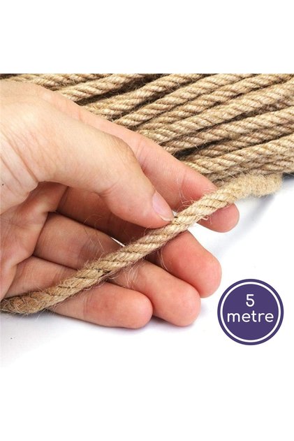 Jüt Halat Kendir Urgan İp 5mm-5 metre-Dekoratif tasarımlar için idealdir-Kolay şekil alır