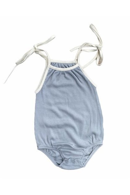 String Ribbed Romper - Cloud