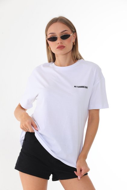 Bisiklet Yaka Baskılı Kadın T-Shirt