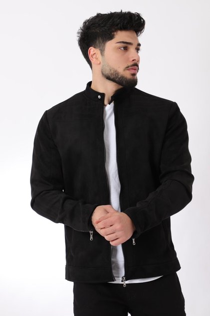 معطف موسمي من جلد الغزال بياقة واقفة وتفاصيل الأكمام BL 1710-60286