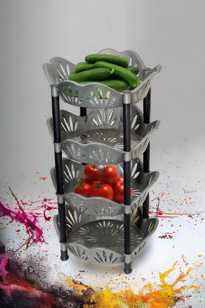 Plastik Gri Papatya Desenli Sebzelik 4 Katlı