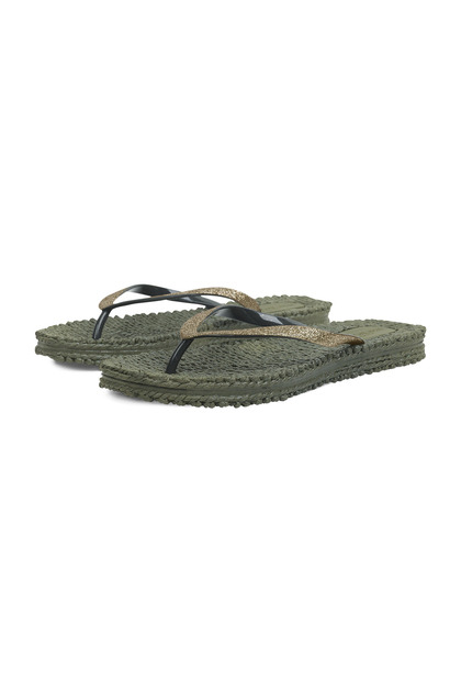 Army Cheerful01 - Green Silvery Flip Flops
