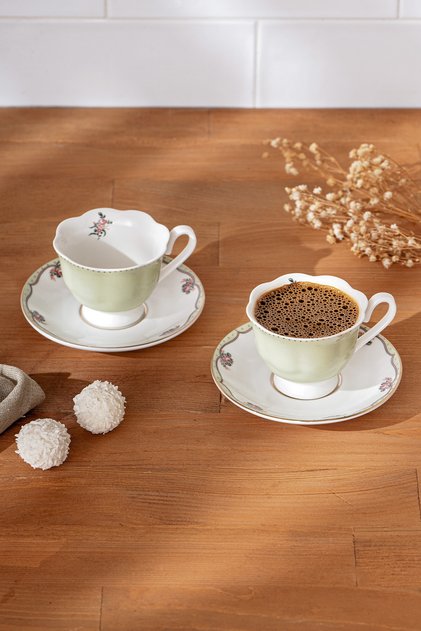 Romantic 2-Person New Bone Coffee Cup Set 90 ml Green