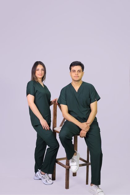 Unisex Dark Green Classic Leg Lycra Doctor Nurse Jersey Medical Jersey Surgical Suit Thin Fabric