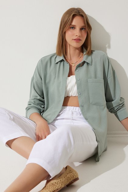 Women's Green Oversize Linen Ayrobin Shirt DD01222