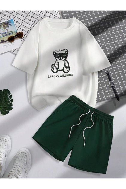 Kids' Teddy Bear Printed t-shirt and Top Bottom Set