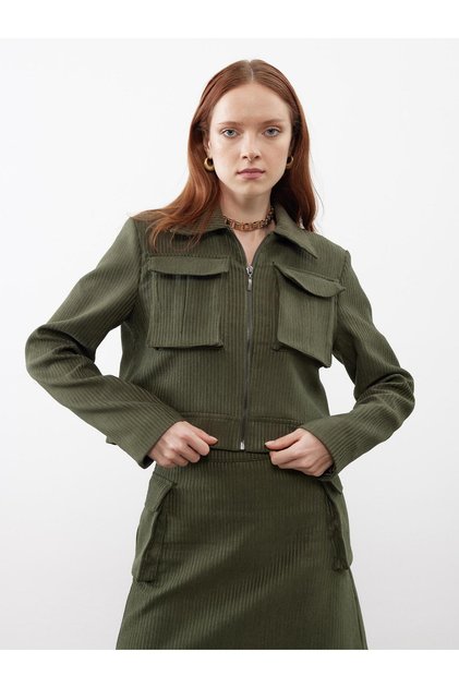 Velvet Pocket Detail Jacket Khaki