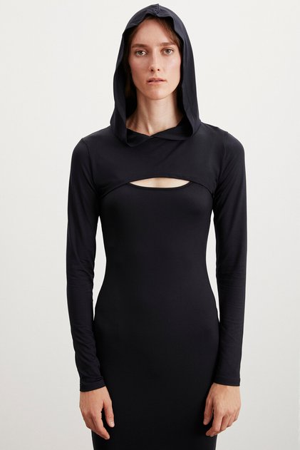 Felısa Kadın Kapüşonlu Slim Fit Crop Siyah Body