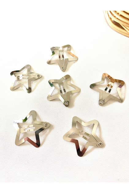 6 Pieces Silver Colored Star Snap Buckle - For Children and Teen Girls