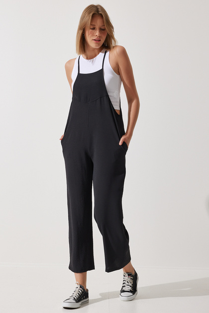 Schwarzer Gärtner-Jumpsuit mit Taschen für Damen DD00910