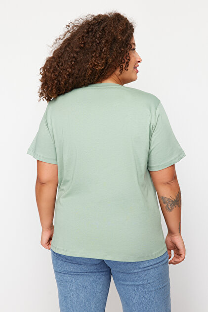 Trendyol Curve Mint Green Boyfriend Fit Side Snap Detail 100