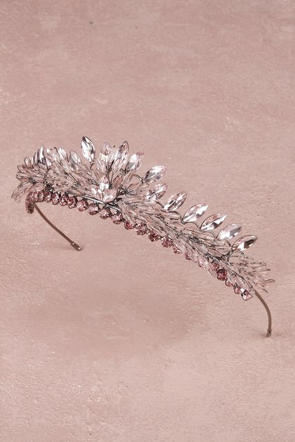 Crystal Jewelled Bridal Crown For Wedding Princess Bride Costume Crown Pink