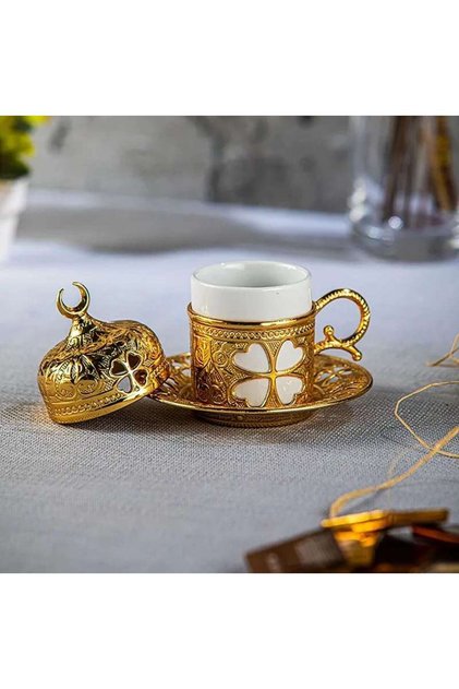 Yonca Design Gold Color Single Turkish Coffee Cup