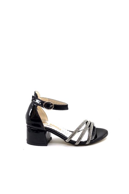 Stoned Black Daily Evening Dress Single Band Girl's Heeled Shoes