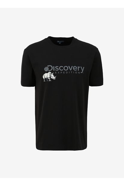 【DISCOVERY EXPEDITION】 Washing Outdoor T-Shirt‐BLACK Discovery Expedition Siyah Erkek Bisiklet Yaka Basic Baskılı
