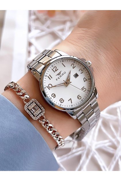 Silver Color Calendar Color Non-Tarnish Color-Tossing 3 Atm Special Design Women's Wristwatch EFL21393A