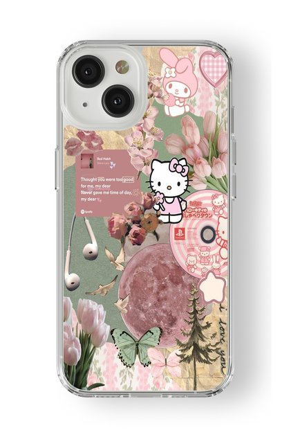 iPhone 13 Compatible Hello Kitty Collage Design Printed Transparent Case