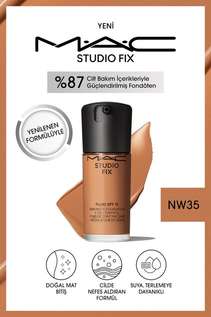 24 Saate Kadar Kalıcı Mat Fondöten - Studio Fix Fluid Spf15 - Renk: Nw35 - 30ml