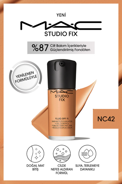 24 Saate Kadar Kalıcı Mat Fondöten - Studio Fix Fluid Spf15 - Renk: Nc42 - 30ml