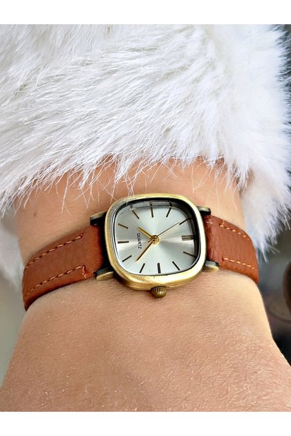 WXJ25E668 Retro Antique Minimal Case Leather Watchband Women's Wristwatch