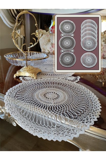 American Service Round Plate and Runner Kitchen Set 6-Person Network Table Presentation Set Dowry Box Cream