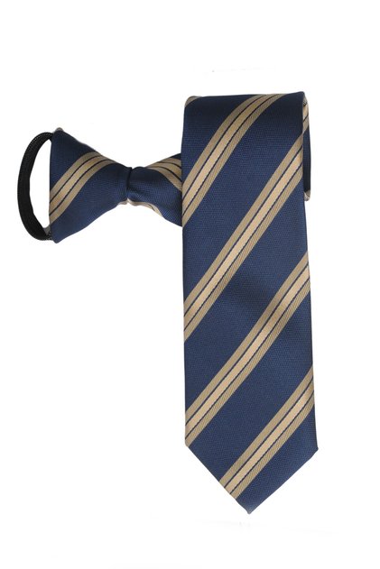 Dark Blue Gold 3 Stripes Zippered Tie