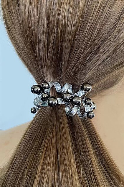 White Color Gray Beaded Spiral Rubber Buckle