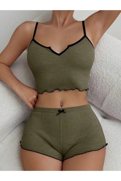 Kadın Haki Kaşkorse Alt ve Üst Şortlu Gecelik