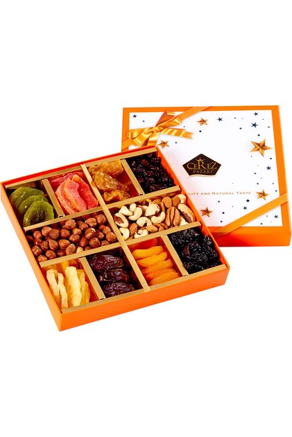 Turuncu Hediyelik Kutuda 650g Kuruyemiş Ve Kurumeyve Sağlıklı Atıştırmalıklar Sevdikleriniz Için