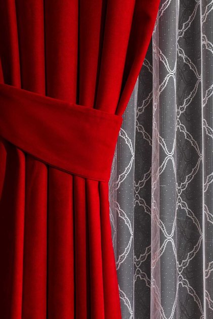 READY TO USE RED CHARMY PLEATED 1X3 FON CURTAIN SINGLE WING 12477