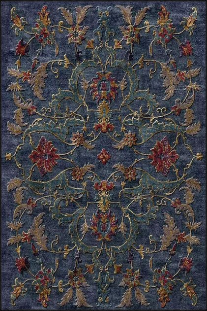Closed Blue Floral Knitted Patterned Decorative Carpet Miravip921