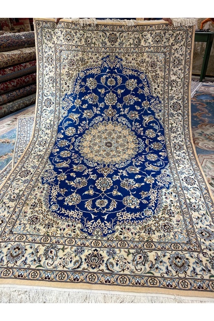 El Dokuma İran Nain Halısı pamuk üstü ipek yün karışımı 2.50x1.50