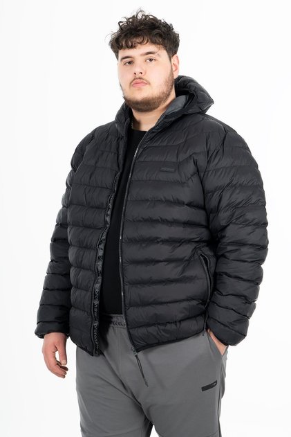 Sportswear Büyük Beden Erkek Kapşonlu  Uzun Kol Basic Siyah Mont 21874