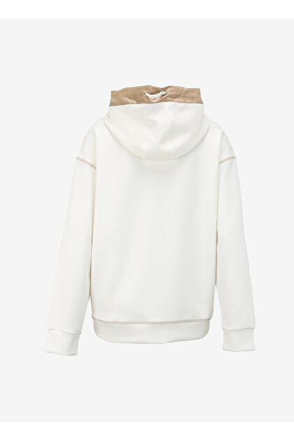 よっぴ Jeep Kırık Beyaz Kadın Kapüşonlu Loose Fit Baskılı Sweatshirt J4SL
