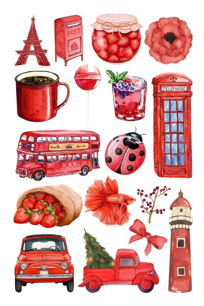 Red Themed Sticker Set - 17 Pieces Sticker Set - Phone, Tablet, Notebook Laptop Compatible Sticker