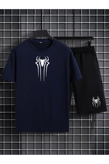 Spider Printed Oversize T-Shirt and Shorts 2-Piece Combination