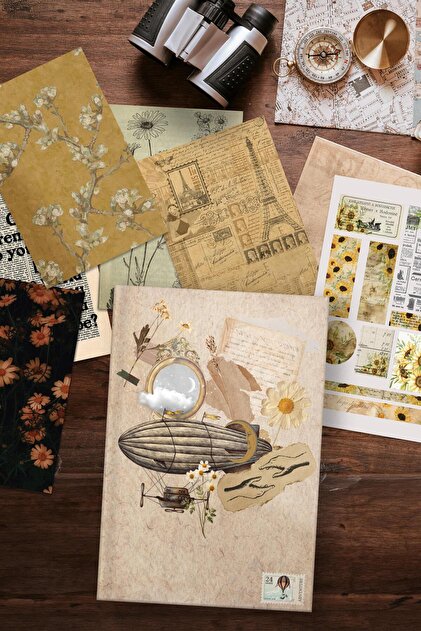 vintagan・an no.27 postifull Vintage Journal Defter Seti, Vintage Notebook Seti Soft