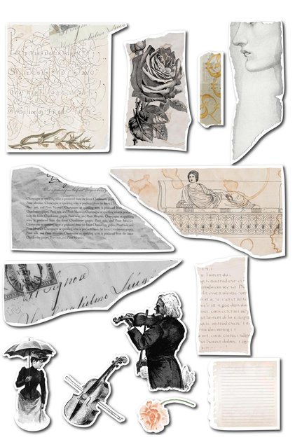 Vintage and Music Sticker Set, 12 Pieces Waterproof, Vintage Sticker, Journal, Memopad, Daily Compatible