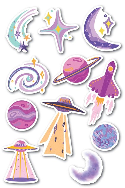 Space Themed Sticker Set - 13 Piece Sticker Set - Phone, Tablet, Notebook Laptop Compatible Sticker