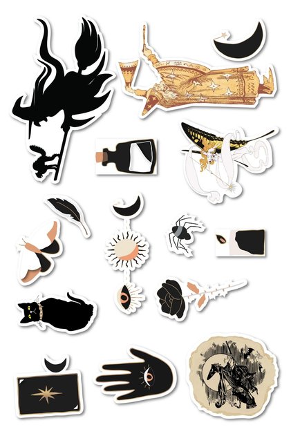 Mystical Sticker Set, Large Size, 14 Pieces Waterproof, Sticker Set, Compatible with Laptop, Phone, Suitcase