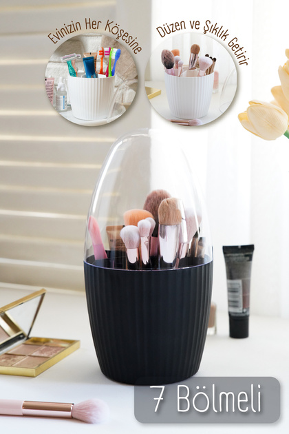 7 Compartment Black Makeup Organizer - Fanus Covered Design