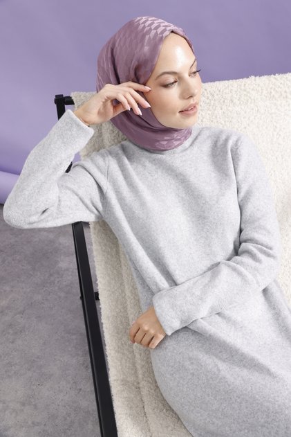 Dusty Purple Qoza Pattern Silky Jacquard Shawl