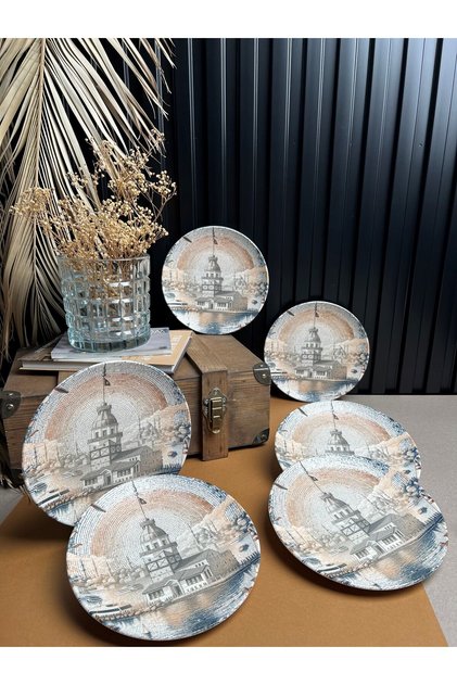طبق كيك بورسلين أنيق من PLATE HOUSE مقاس 21 سم 6 أشخاص 6 قطع