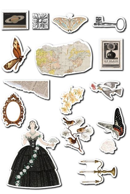 Vintage and Retro Sticker Set, 16 Pieces Waterproof, Vintage Sticker, Journal, Memopad, Daily Compatible