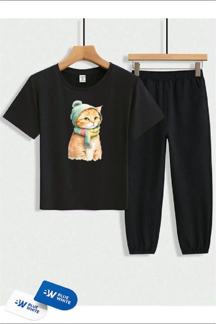 Boys/Girls ''BERELI CAT'' Printed T-Shirt-Sweatpants Set