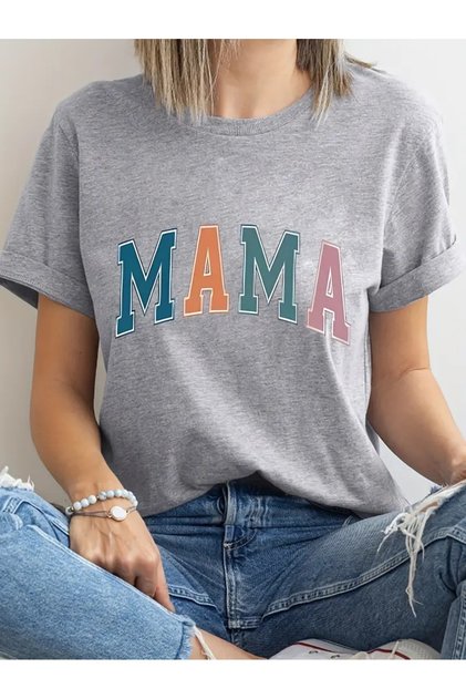 Women's Mother/Mama/Mother Printed Casual Oversize Boyfirend T-shirt