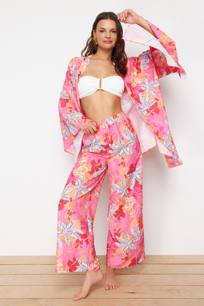 Pantaloni țesuți cu imprimeu floral TBESS24PL00019