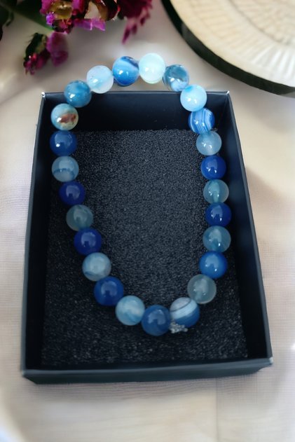 Blue Agate Stone Natural Stone Bracelet Natural Stones Original Real Agate Stone Bracelet